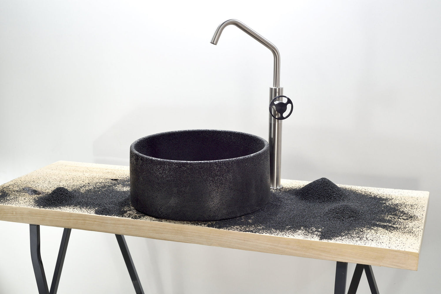 Oi Mosaic : Starry Night ,The Enchanting Black Sand and Quartz Washbasin