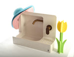 Off White Concrete Barbican Sink with Antique Brass Faucet & Drain | Handmade Wall Mounted Bathroom Sink