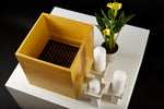 DORIAN VATHOS Concrete Sink – Sunbeam Yellow Deep Bathroom Basin with Black Stainless Steel Grid