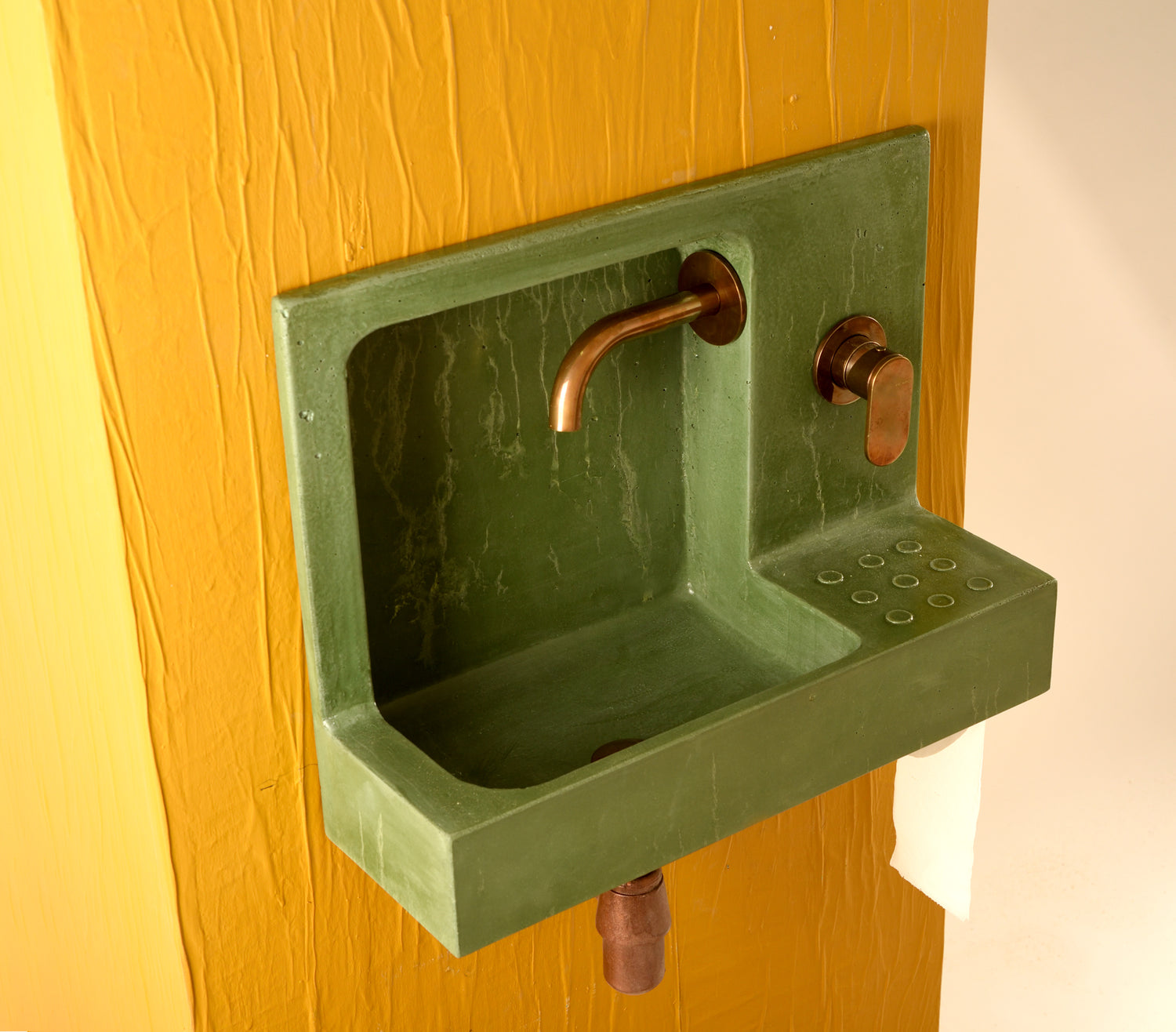 The Barbican Sink : Green Raw Color Handcrafted Concrete with Brass Tap and Drain