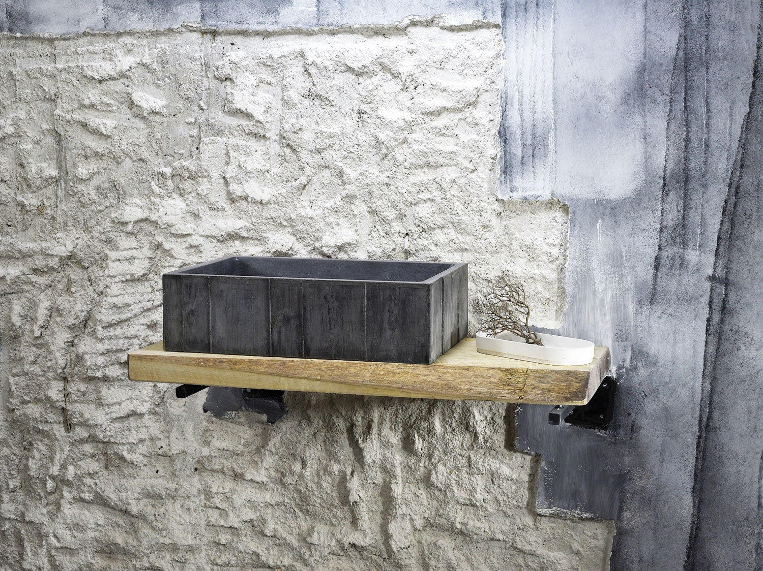 RAJAT : Nature's Embrace , The Textured Wood Grain Rectangular Washbasin
