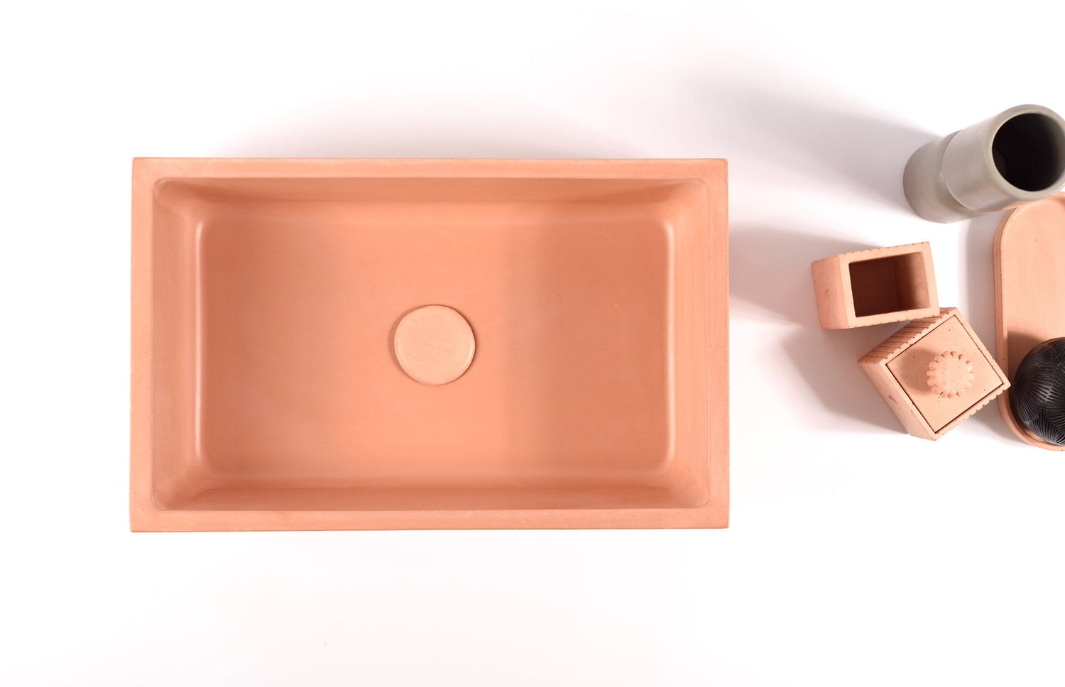 WITI : Fade Orange Bathroom Sink with Unique Make Up Brush Pots Storage