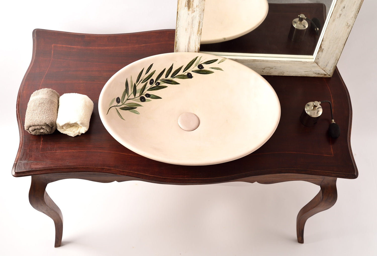 Hand Painted Washbasin Sink ,The olive branch sink Big Countertop Basin - robertotiranti.shop