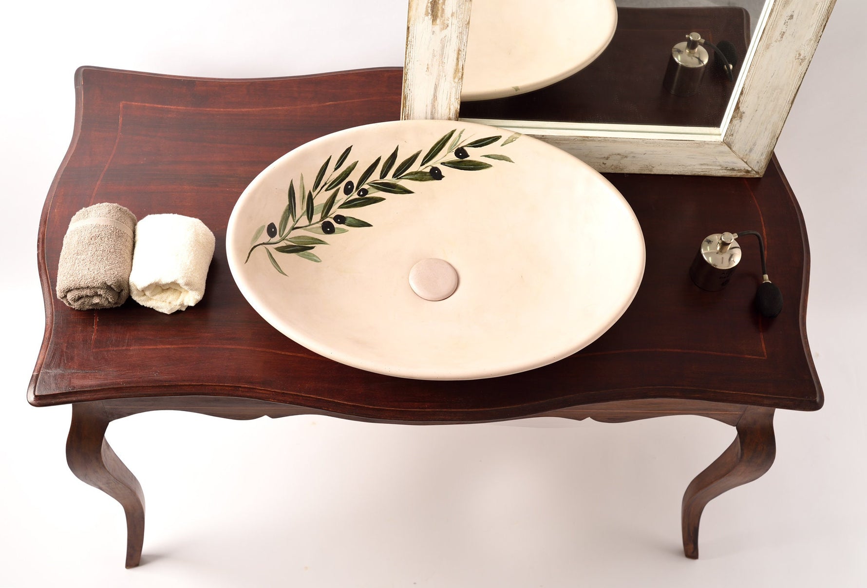 Hand Painted Washbasin Sink ,The olive branch sink Big Countertop Basin - robertotiranti.shop