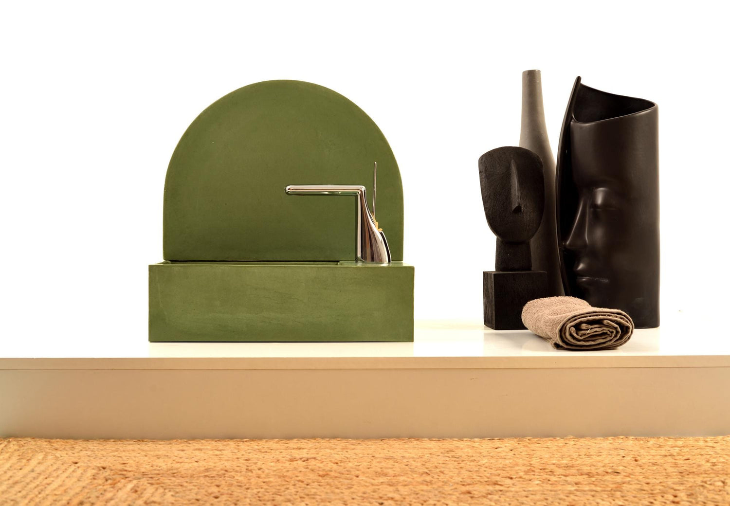 Bespoke - Elegant Washbasin with Backsplash in Olive Leaf Green , Backsplash Washbasin - robertotiranti.shop