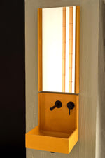 ELLE Yellow Deep Corn Backsplash Washbasin/ Handcrafted Elegance with Integrated Backsplash and Matching Mirror