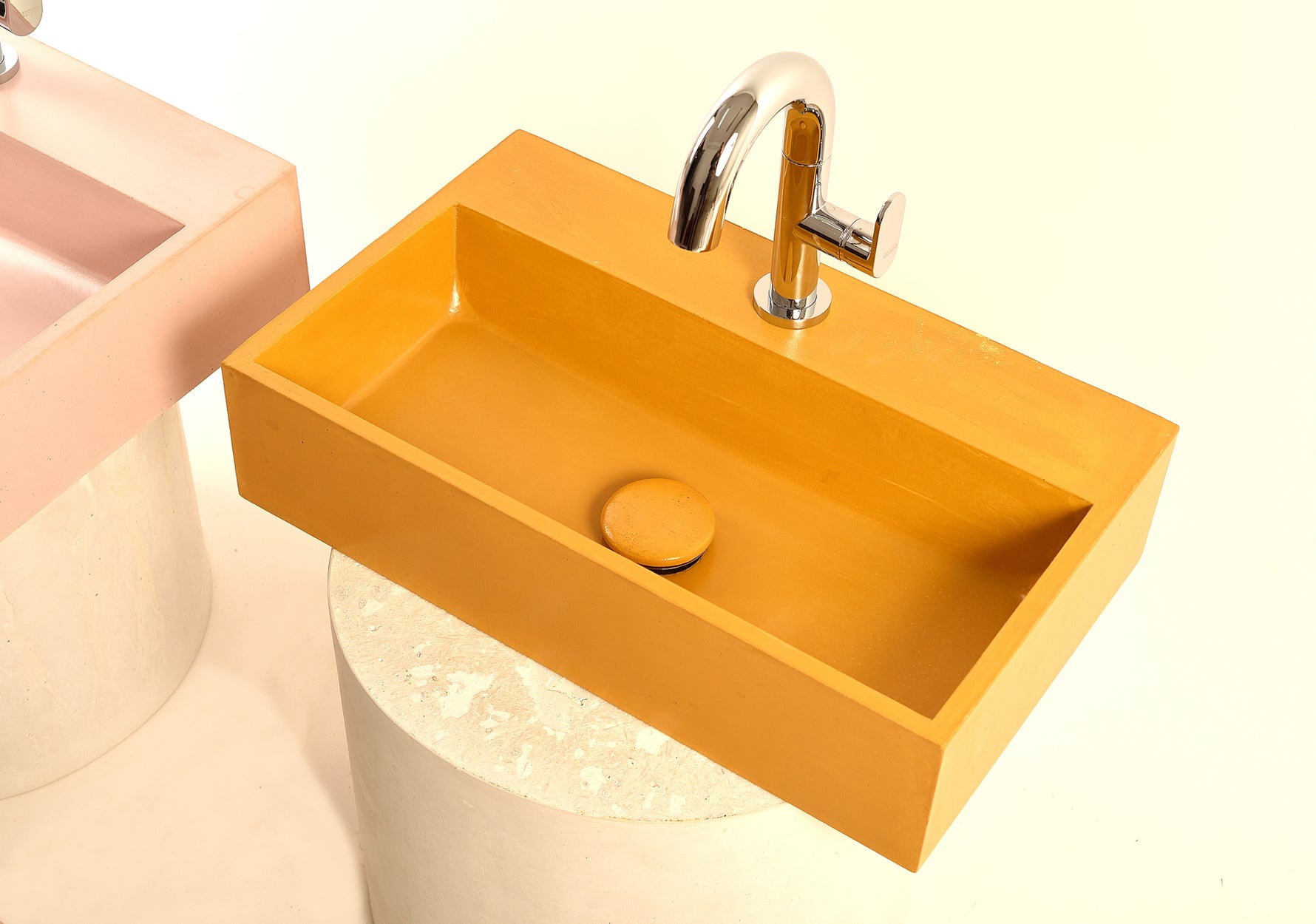 QO Series Concrete Sink – Compact Design with Back Faucet | 50 × 30 cm - robertotiranti.shop