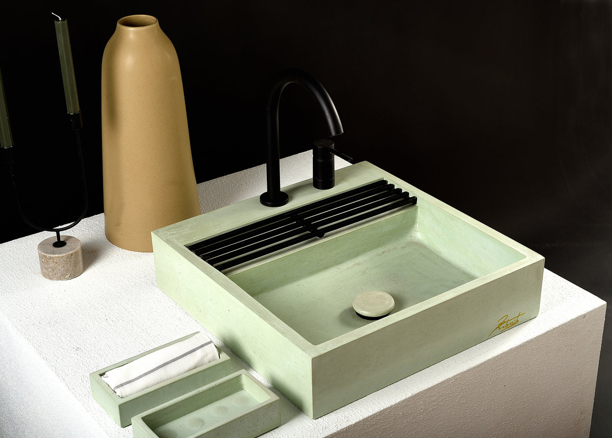 DORIAN ATRIUM I Concrete Sink | Eucalyptus Clay Bathroom Basin | Architectural Countertop Washbasin - robertotiranti.shop
