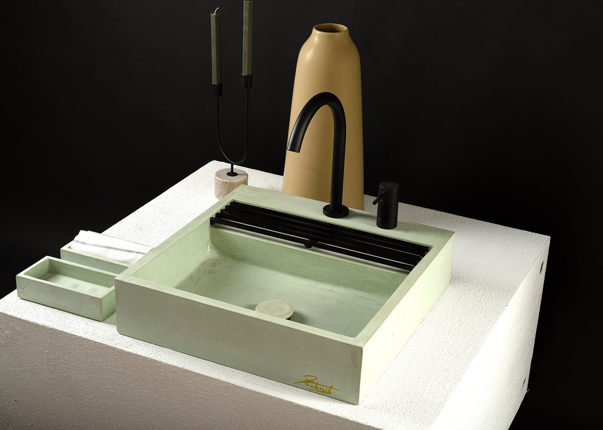 DORIAN ATRIUM I Concrete Sink | Eucalyptus Clay Bathroom Basin | Architectural Countertop Washbasin - robertotiranti.shop