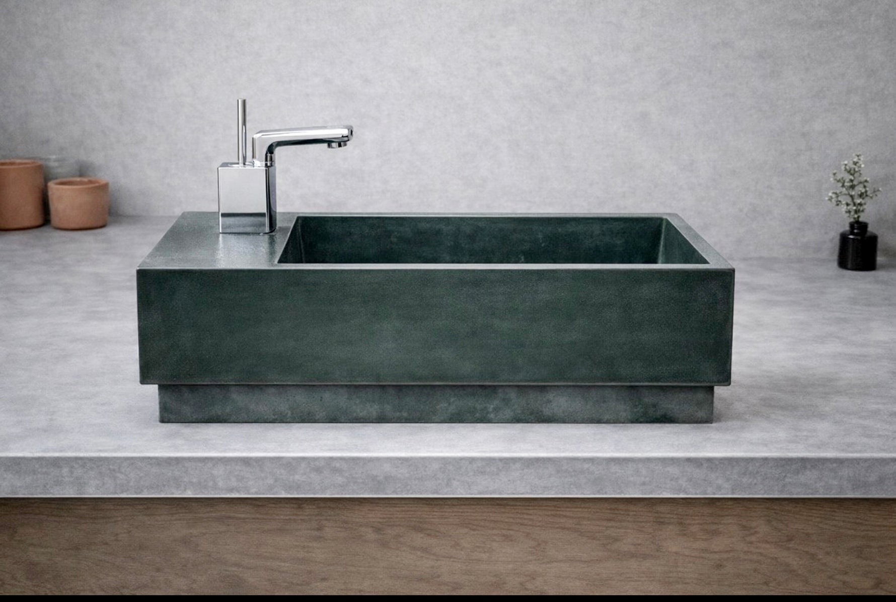 Slim Line Dark Green Concrete Sink – Minimal Modern Bathroom Basin – Handmade Statement Vanity - robertotiranti.shop