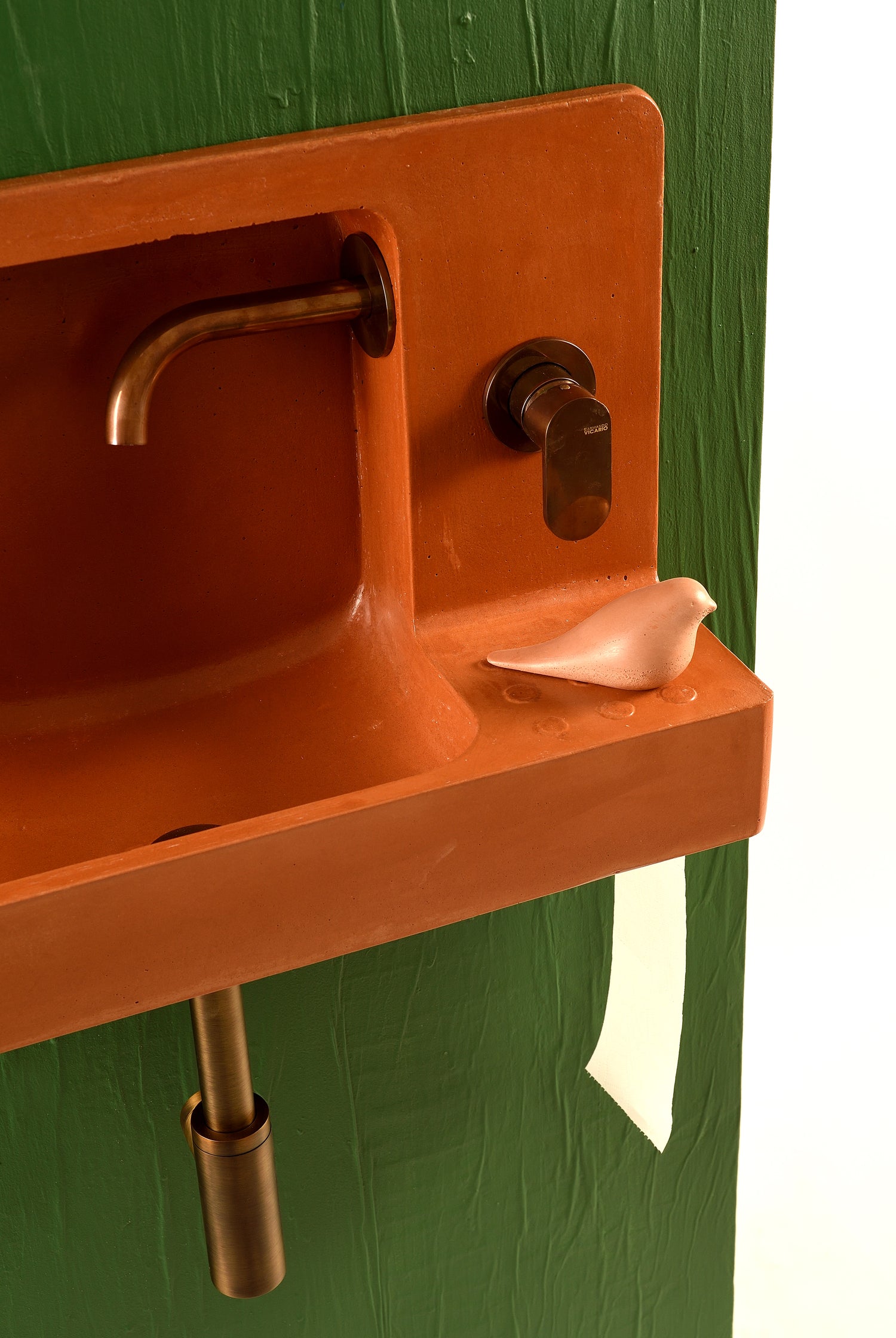 The Barbican Sink  Wall Mounted Concrete Sink  with Unlacquered Brass Faucet , Drain and Siphon