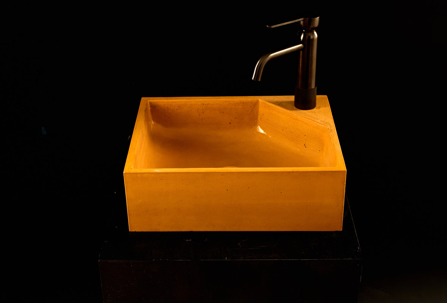 Handcrafted Square Concrete Sink in Deep Corn Yellow — Bespoke Corner Faucet Design - robertotiranti.shop