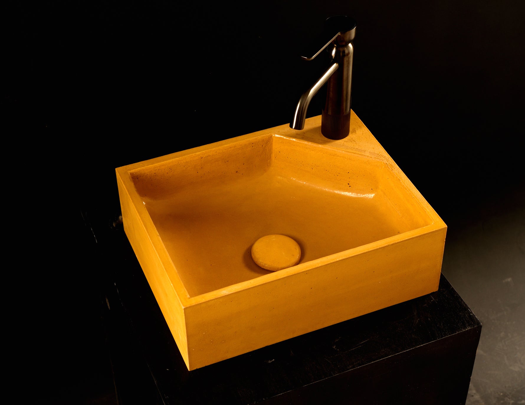 Handcrafted Square Concrete Sink in Deep Corn Yellow — Bespoke Corner Faucet Design - robertotiranti.shop