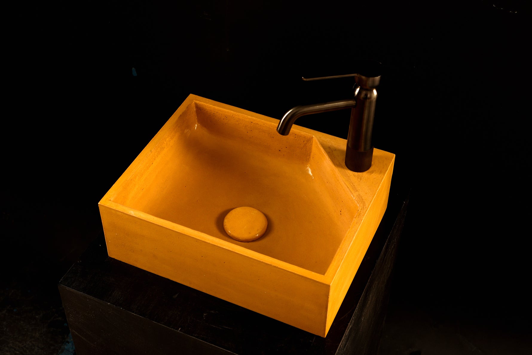 Handcrafted Square Concrete Sink in Deep Corn Yellow — Bespoke Corner Faucet Design - robertotiranti.shop