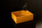 Handcrafted Square Concrete Sink in Deep Corn Yellow — Bespoke Corner Faucet Design - robertotiranti.shop