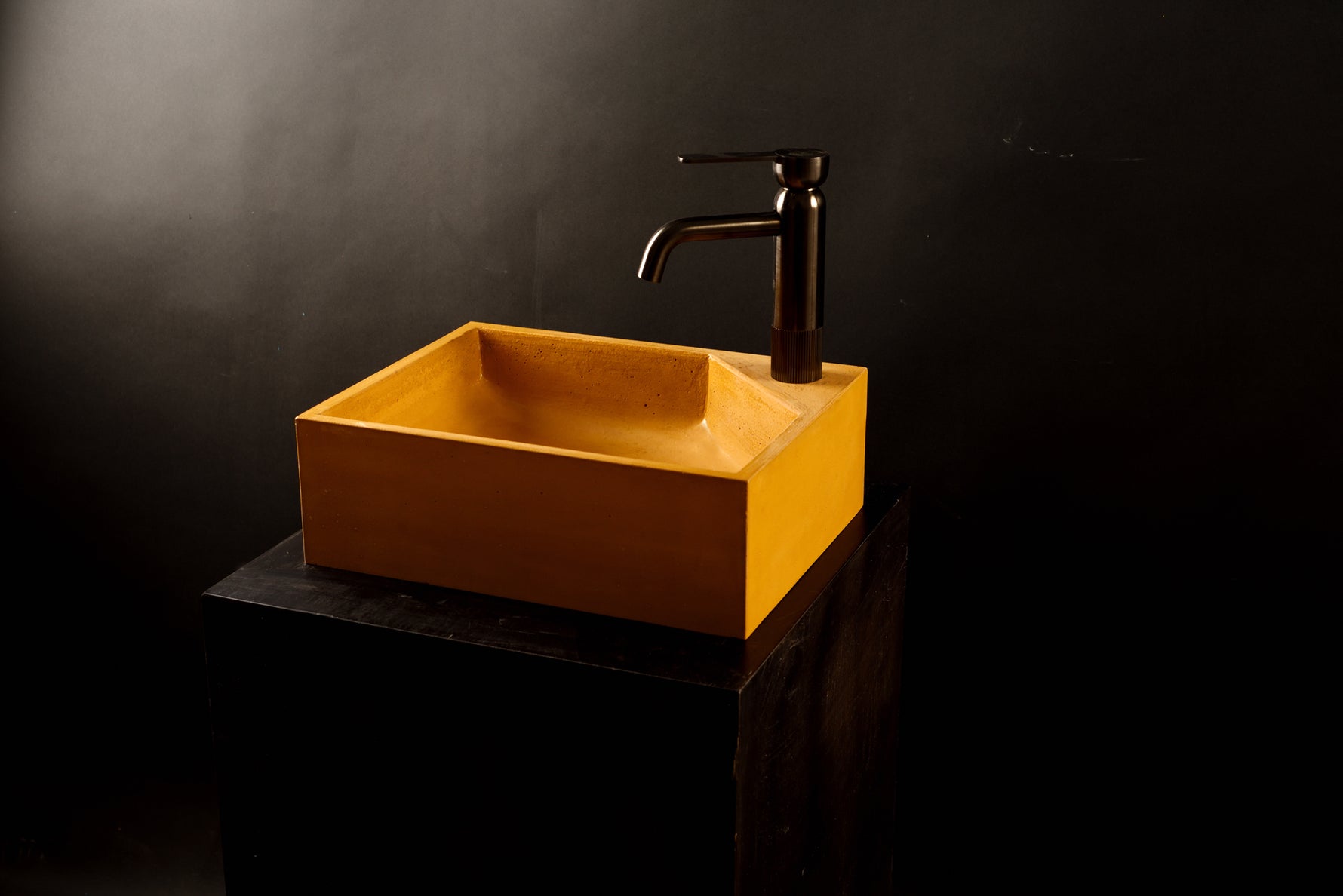 Handcrafted Square Concrete Sink in Deep Corn Yellow — Bespoke Corner Faucet Design - robertotiranti.shop
