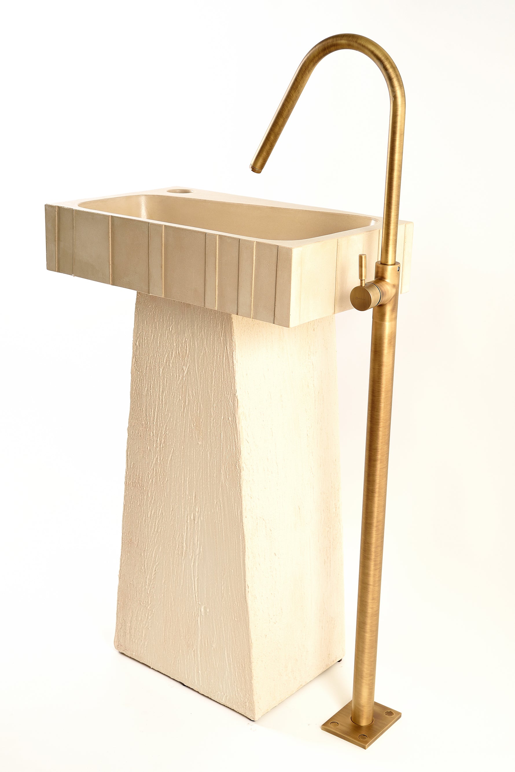 Epitomi Sculptural Concrete Sink with Pedestal & Brushed Brass Faucet – Modern Statement Bathroom Piece - robertotiranti.shop