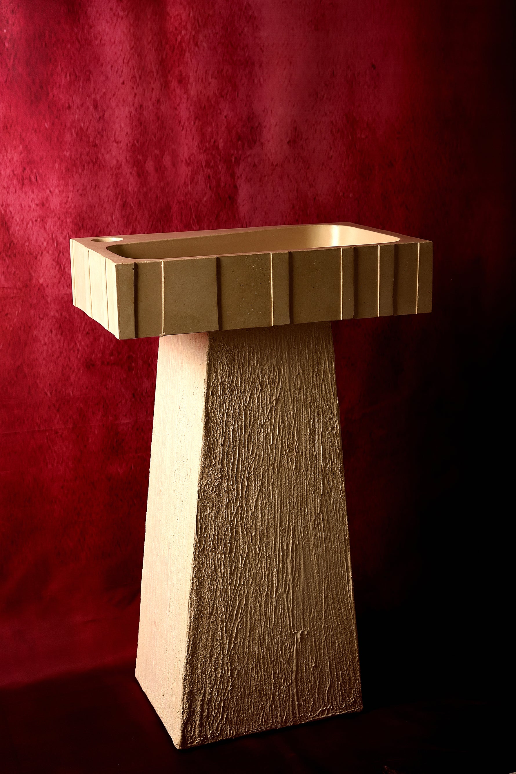 Epitomi – Sculptural Sand Concrete Pedestal Sink | Statement Freestanding Basin | Handmade in Greece - robertotiranti.shop