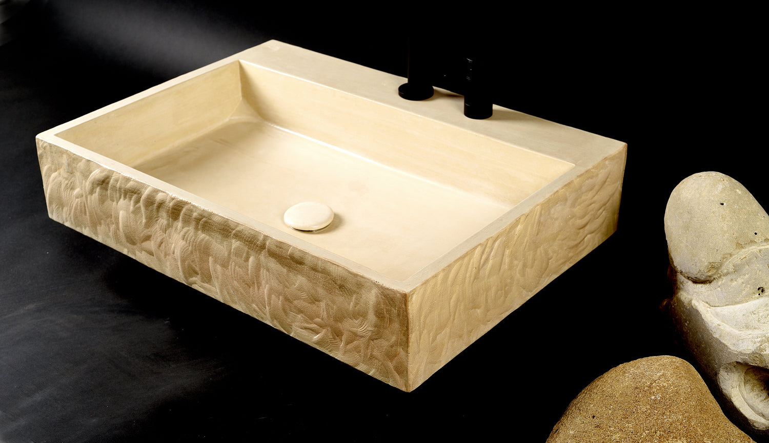 LITHICA – Large Sculptural Concrete Sink | Warm Ivory Mediterranean Basin | Handmade Bathroom Vanity Sink