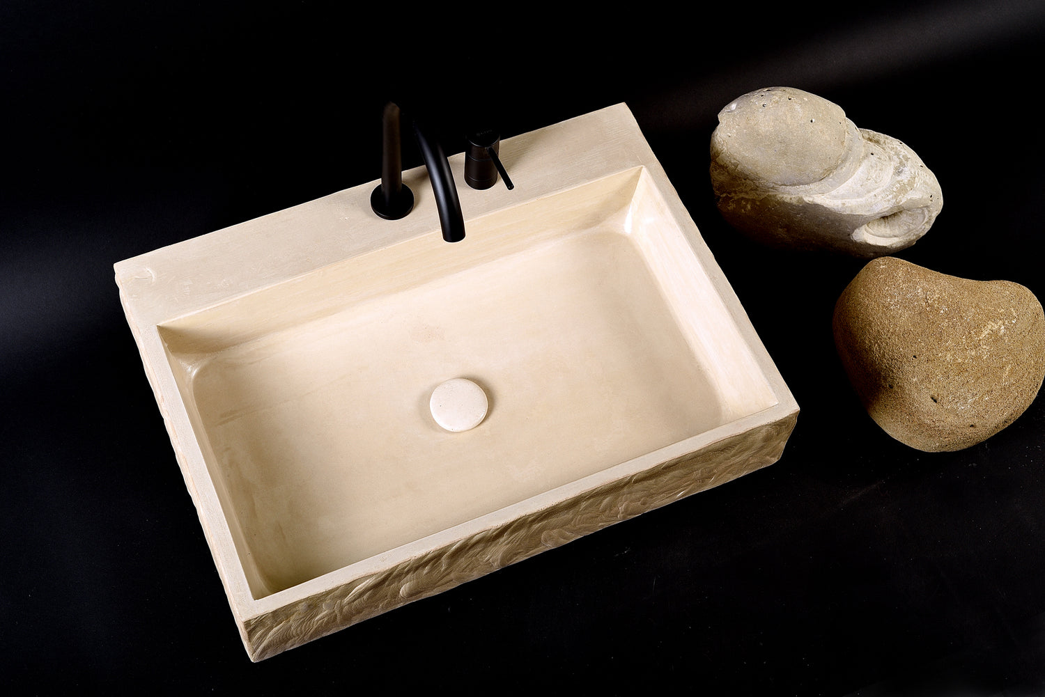 LITHICA – Large Sculptural Concrete Sink | Warm Ivory Mediterranean Basin | Handmade Bathroom Vanity Sink