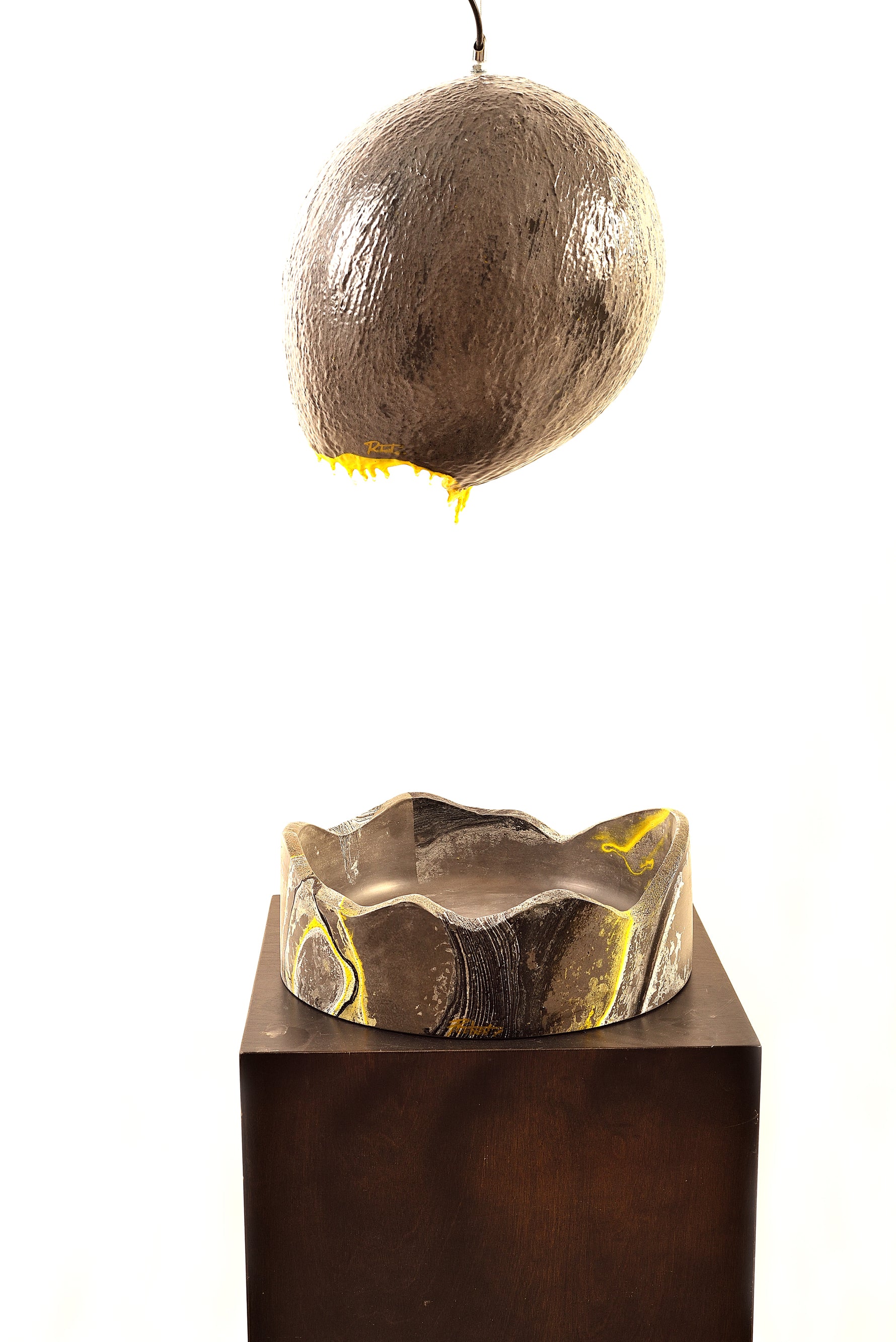Moon Rock Concrete Vessel Sink with Suspended Light | Handmade Sculptural Bathroom Basin | Bespoke Collection - robertotiranti.shop