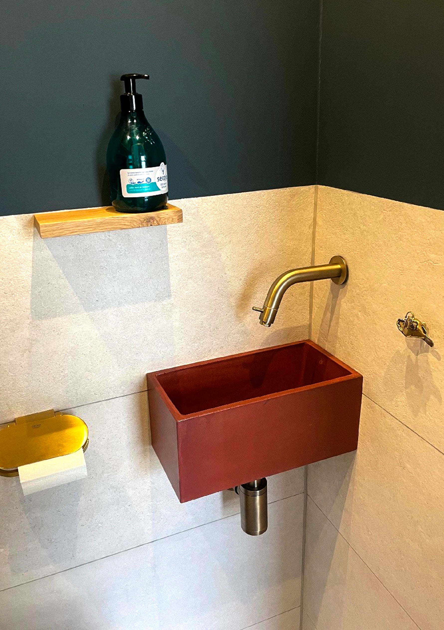 Handmade Concrete Vessel Sink, Red Rectangular Basin ,Bespoke Compact Powder Room Vanity - robertotiranti.shop