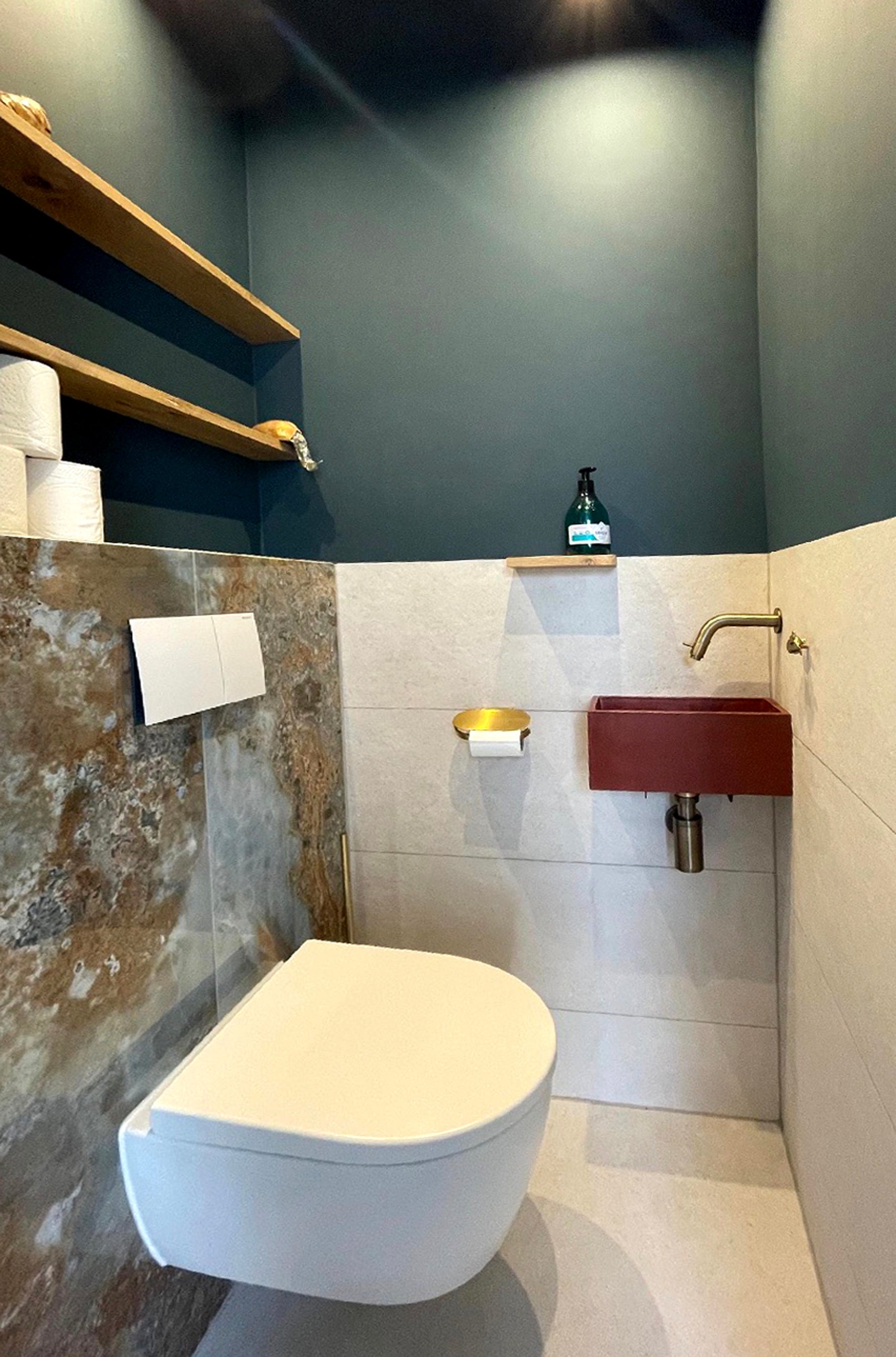 Handmade Concrete Vessel Sink, Red Rectangular Basin ,Bespoke Compact Powder Room Vanity - robertotiranti.shop