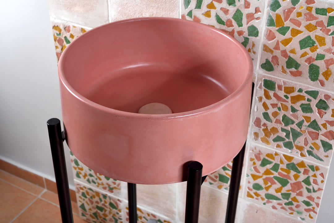Pink Bathroom Sink with Metal Stand - robertotiranti.shop